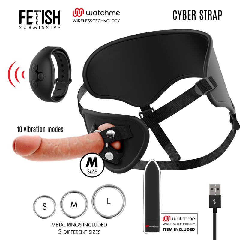Fetish Submissive – Harnais Cyber Strap avec Gode et Télécommande Bullet Technologie Watchme M