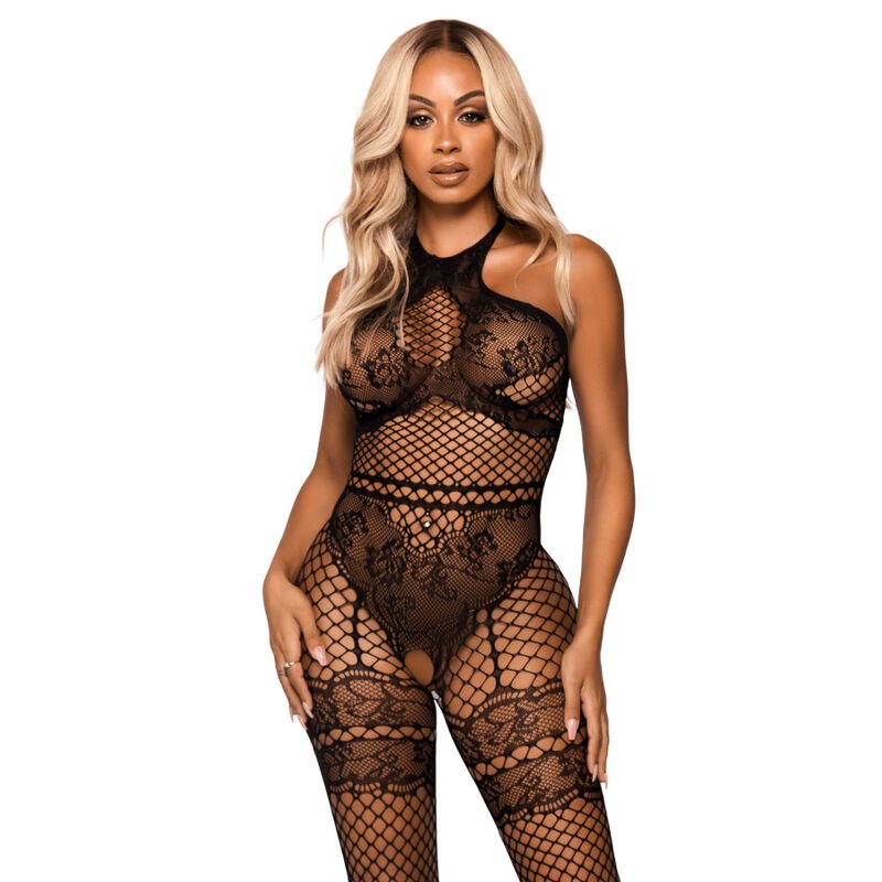 Leg Avenue – Bodystocking Filet Halter Taille Unique Noir