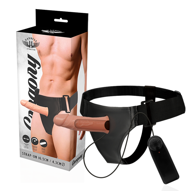 Harness Attraction – Rênes Gregory Hollow avec Vibrateur 16.5 cm – 4.3 cm