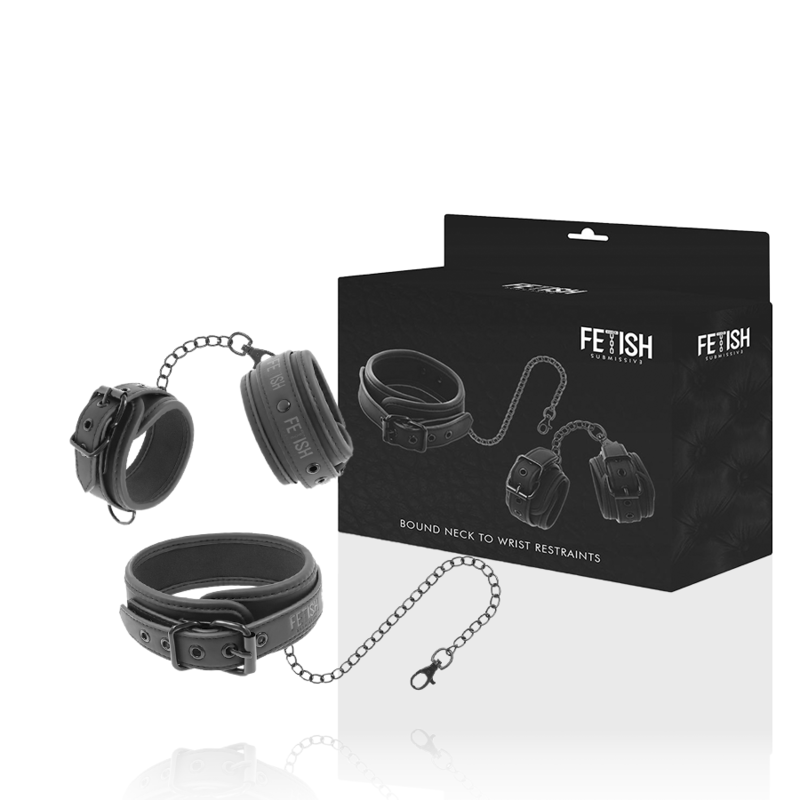 Fetish Submissive – Collier et Menottes en Cuir Végan avec Doublure en Néoprène