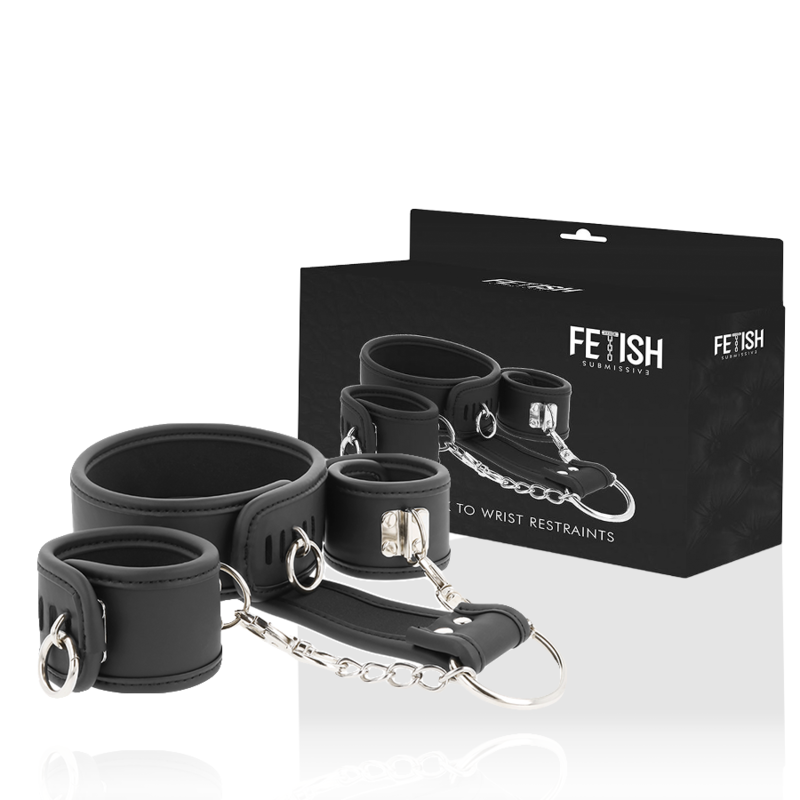 Fetish Submissive – Collier et Menottes en Cuir Vegan avec Doublure en Néoprène