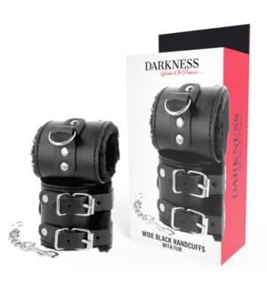 Darkness - Menottes Ajustables en Cuir Noir avec Doublure - Gabychou - Esclavage