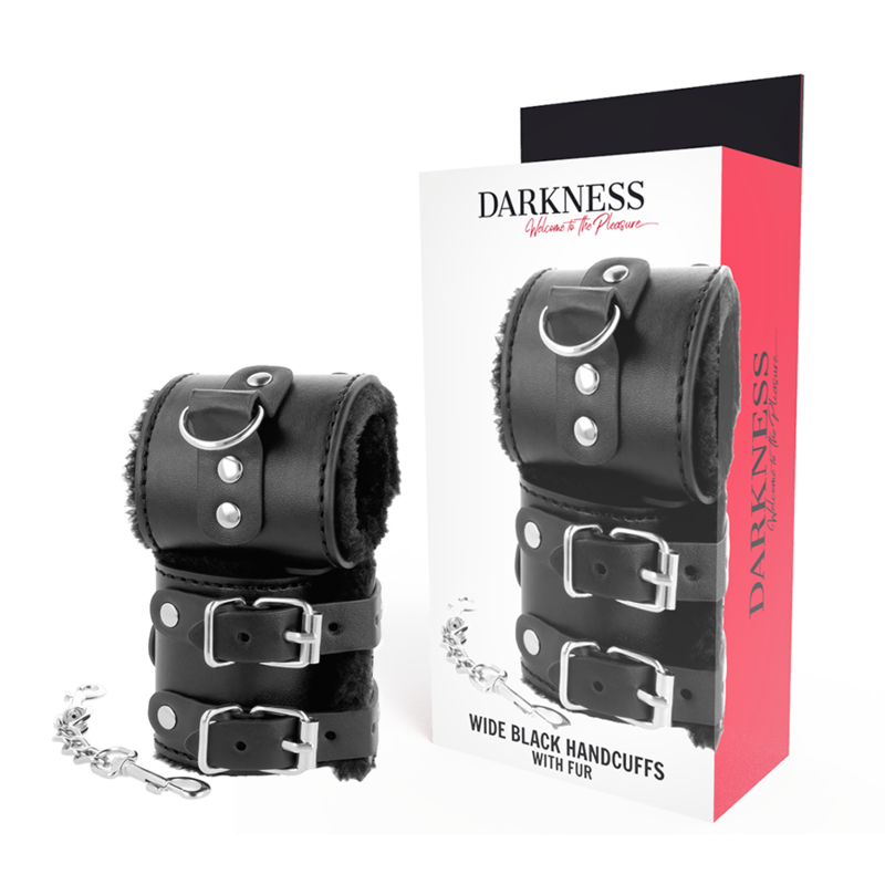 Darkness - Menottes Ajustables en Cuir Noir avec Doublure - Gabychou - Esclavage