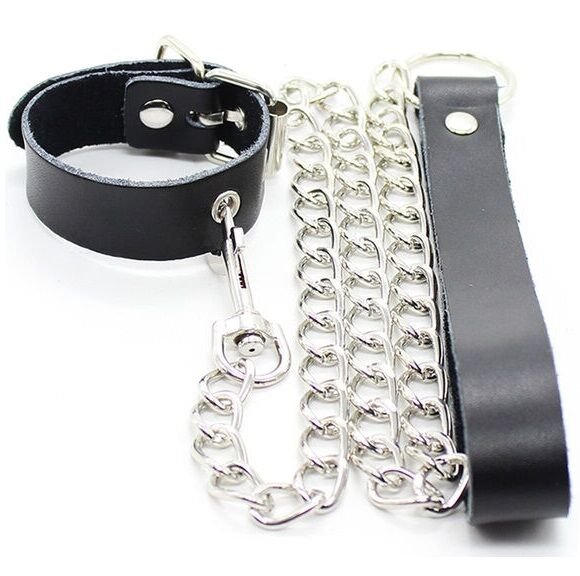 Ohmama Fetish - Collier Pénis et Bracelet en Cuir avec Chaîne Métallique - Gabychou - Articles BDSM