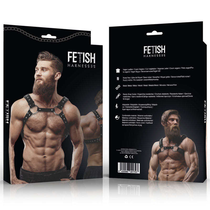 Fetish Submissive Attitude - Harnais de Poitrine en Cuir Écologique avec Clous pour Hommes - Gabychou - Articles BDSM