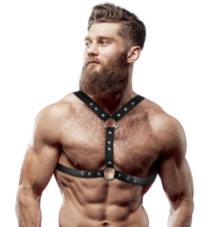 Fetish Submissive Attitude - Harnais de Poitrine en Cuir Écologique avec Double Support et Clous pour Hommes - Gabychou - Articles BDSM