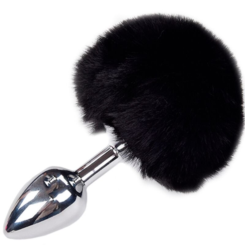 Alive – Plug de Plaisir Anal Lisse en Métal avec Pompon Noir Taille M