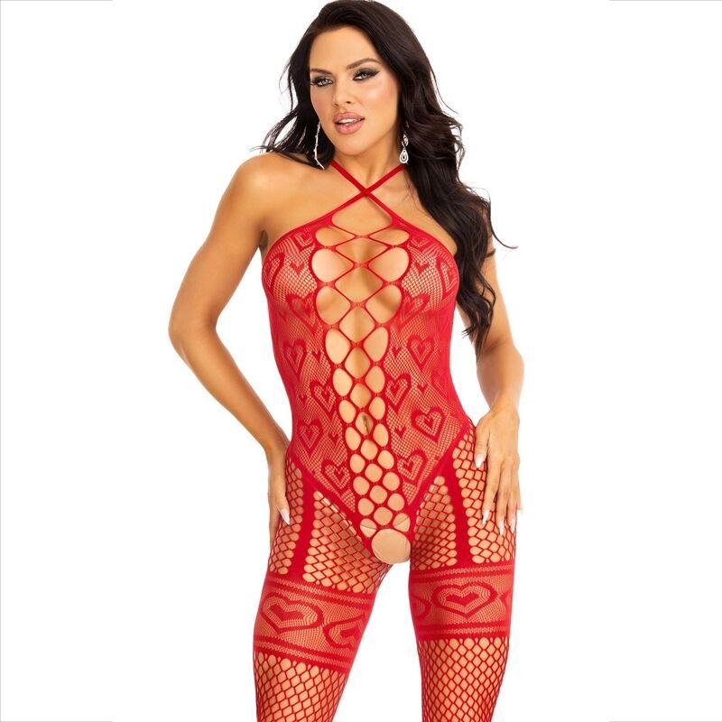 Leg Avenue - Bodystocking Col Halter Coeurs Rouges Rouge - Gabychou - Bodystocking