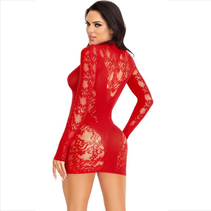 Leg Avenue - Mini Robe Rouge avec Dentelle Manches Longues - Gabychou - Lingerie épicée
