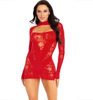 Leg Avenue - Mini Robe Rouge avec Dentelle Manches Longues - Gabychou - Lingerie épicée