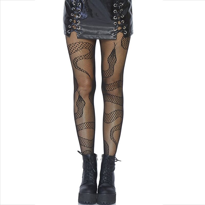 Leg Avenue – Bas Net avec Motif Serpents Noir