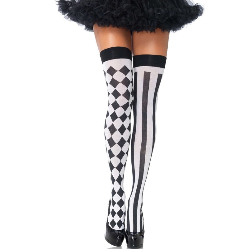 Leg Avenue – Chaussettes Hautes Arlequin Noir et Blanc