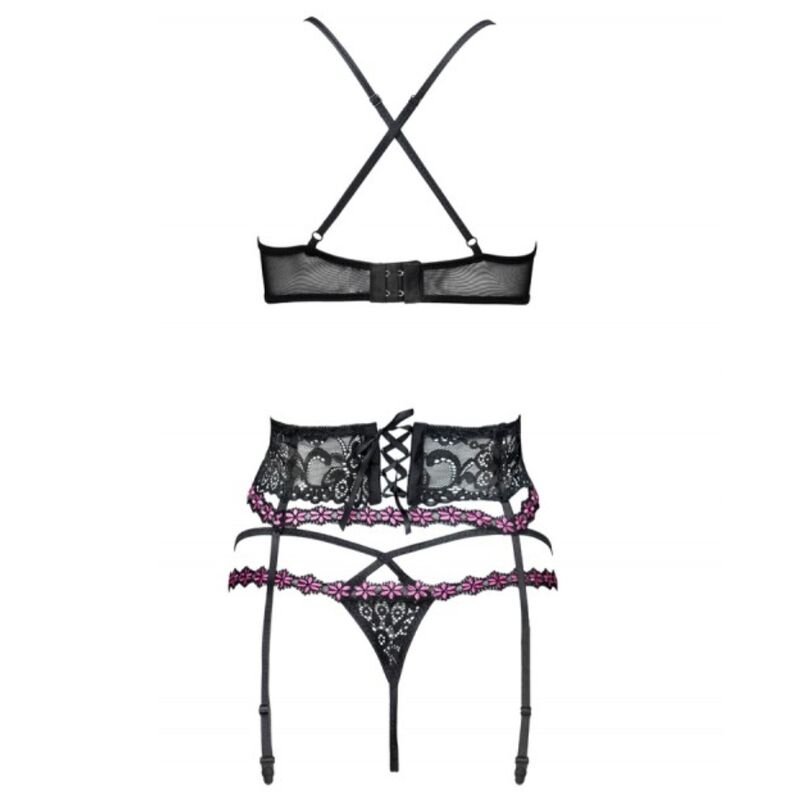 Livco Corsetti Fashion - Snehana LC 90443 Ensemble Soutien-gorge, Liguero et Panty Noir - Gabychou - Ensemble porte-jarretelles