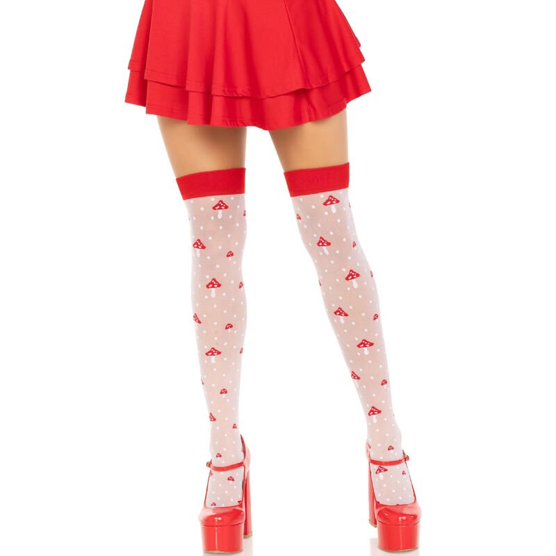 Leg Avenue – Chaussettes Hautes Champignon Rouge Blanc