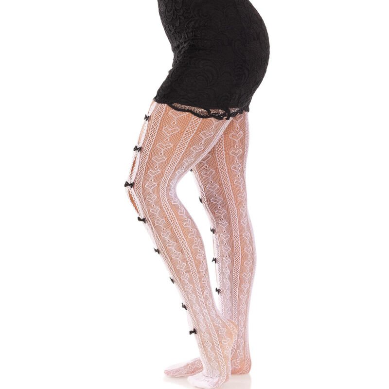Leg Avenue - Bas avec Ouvertures en Forme de Coeur et Noeuds Roses - Gabychou - Lingerie Femme