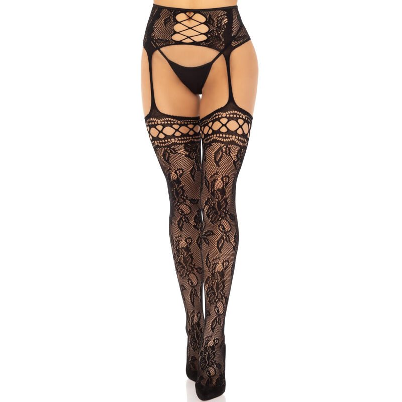 Leg Avenue – Bas Jarretière Dentelle Florale Noir