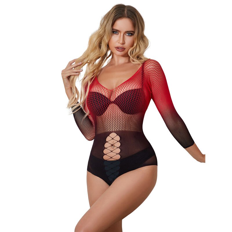 Subblime - 952259 Robe RÉsille Élastique Manches Longues DÉgradÉ Rouge Et Noir Taille Unique - Gabychou - Lingerie épicée