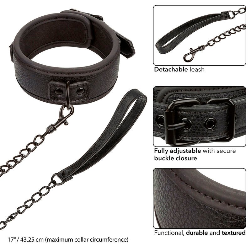 Calexotics - Collier et Laisse en Cuir Réglable Noir Nocturnal - Gabychou - Colliers