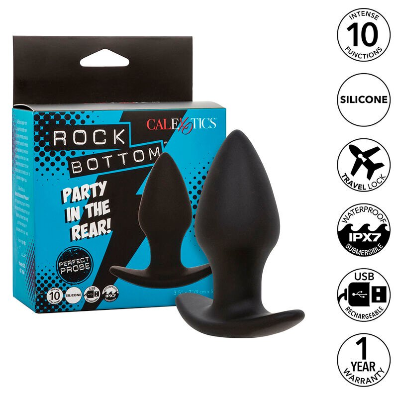 Calexotics – Plug Anal Rock Bottom Parfait 10 Vibrations Silicone Noir