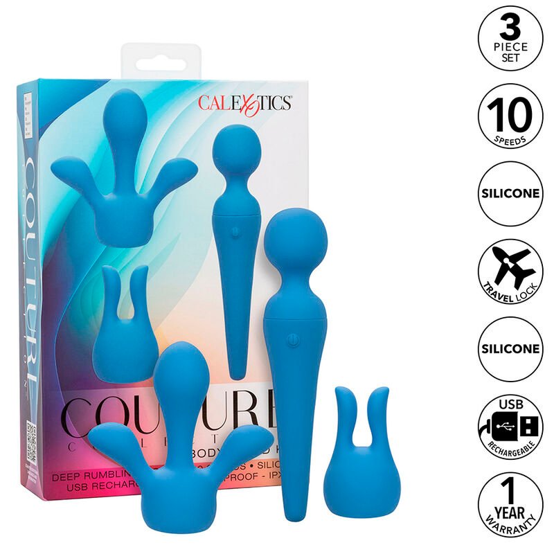 Calexotics - Kit Vibrateur Wand Couture 10 Vibrations Bleu - Gabychou - Jouets pour femmes