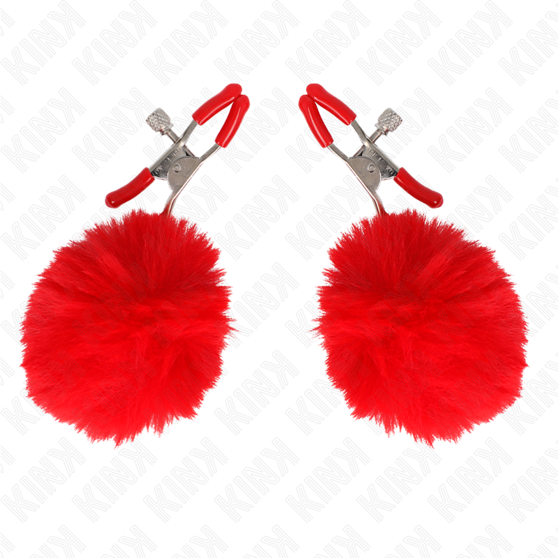 Kink - Pince À Méton Boule Fausse Fourrure Rouge 6 cm - Gabychou - Articles BDSM