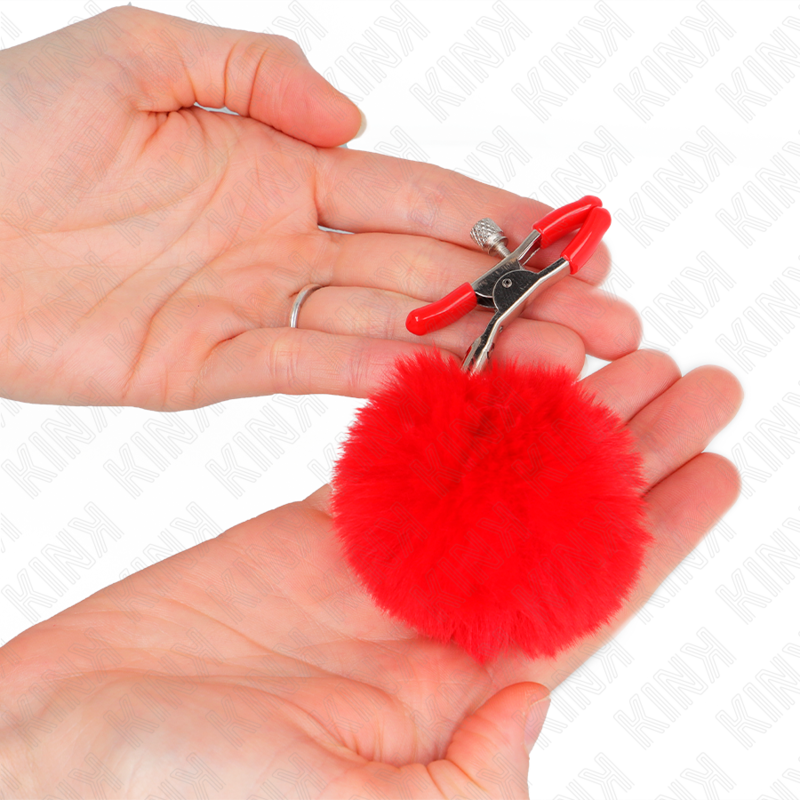 Kink - Pince À Méton Boule Fausse Fourrure Rouge 6 cm - Gabychou - Articles BDSM