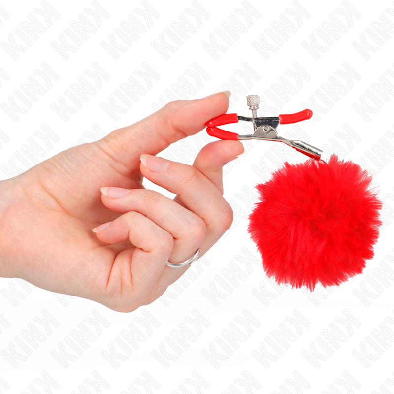 Kink - Pince À Méton Boule Fausse Fourrure Rouge 6 cm - Gabychou - Articles BDSM