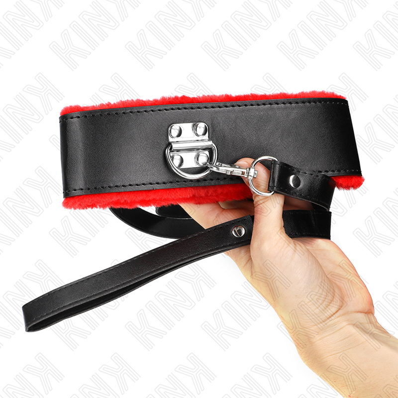 Kink - Collier et Bracelet en Cuir Rouge Ajustable avec Ceinture de 116 cm et Bracelet de 40-48 cm x 6 cm - Gabychou - Colliers