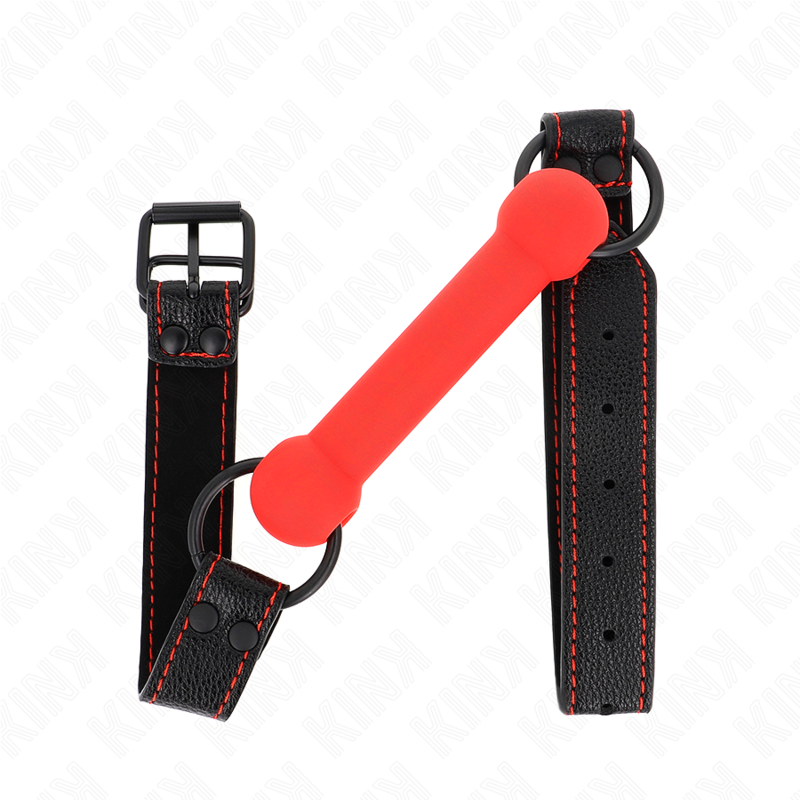 Kink - Gag en Os avec Sangle en Cuirette Rouge Ajustable 41-57 cm - Gabychou - Baillons boules