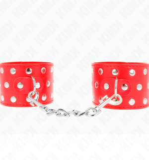 Kink - Appareils de Retenue Poignets Ajustables avec Fermeture Pression Pleine de Rivets Rouge, 19-24cm x 5,5cm - Gabychou - Fétichisme