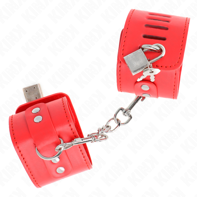 Kink - Appui-Poignets Ajustable Rouge avec Fermeture par Cadenas 16-23 cm x 5,5 cm - Gabychou - Fétichisme