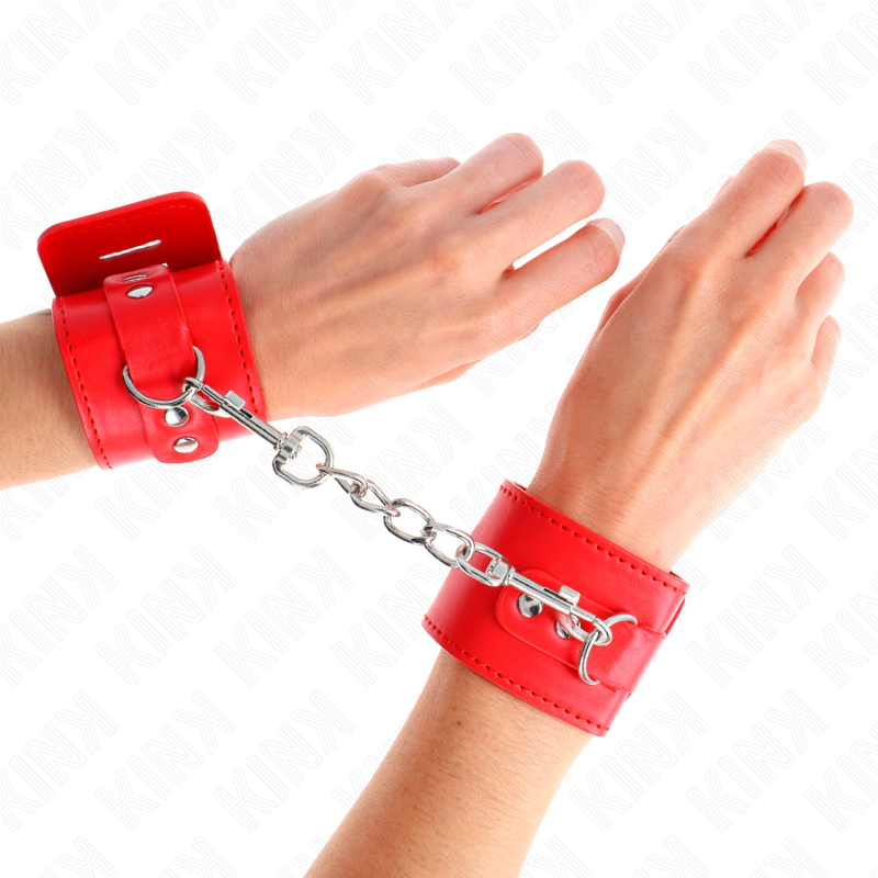 Kink - Appui-Poignets Ajustable Rouge avec Fermeture par Cadenas 16-23 cm x 5,5 cm - Gabychou - Fétichisme