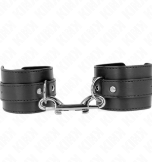 Kink - Appareils Poignets à Rivets Simples et Grande Boucle Noire Réglable 17-28cm x 5cm - Gabychou - Fétichisme