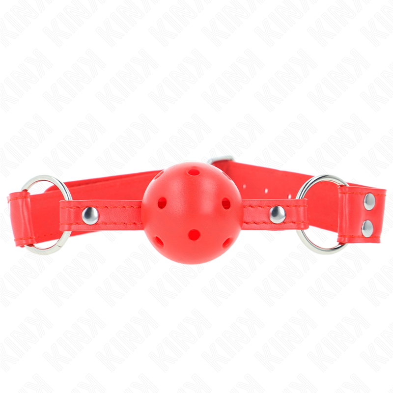 Kink – Bâillon à Boule Dur Creux Rouge Complet 62 x 2 cm