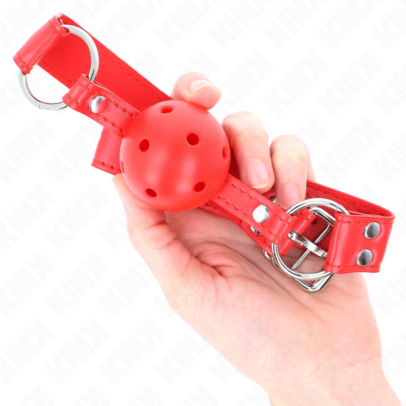 Kink - Bâillon à Boule Dur Creux Rouge Complet 62 x 2 cm - Gabychou - Baillons boules