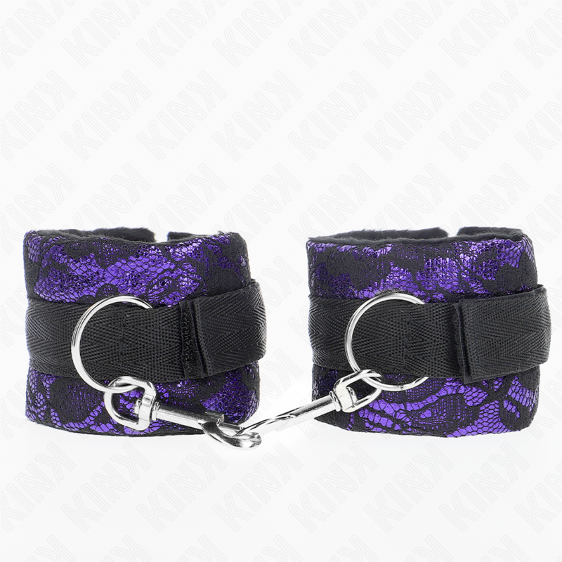 Kink – Attaches-Poignets Courtes en Dentelle de Velour et Reliure en Nylon Violet/Noir 23×6.5cm