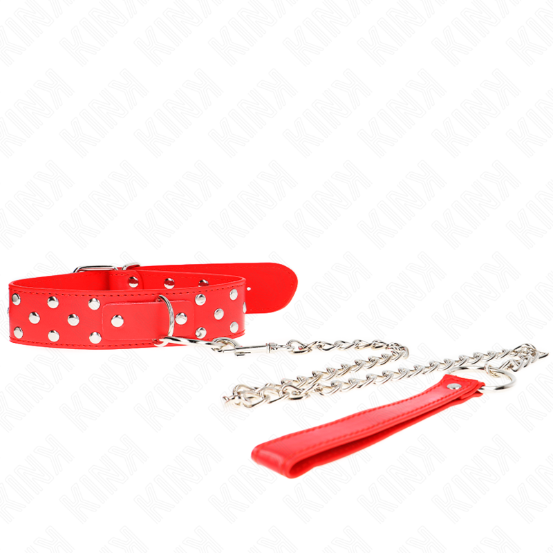 Kink - Collier Rivet Anneau Ajustable Rouge Avec Ceinture 65cm, 36-50cm X 3,8cm - Gabychou - Colliers