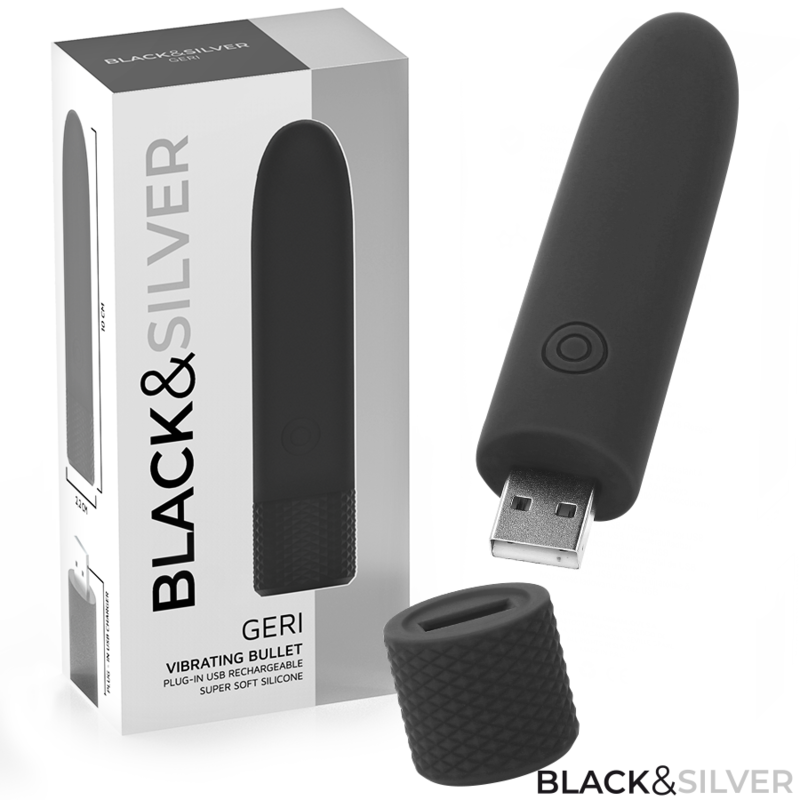 Black Silver - Geri Bullet Vibrant Rechargeable USB avec 8 Vibrations, Noir, 10 X 2,2 cm - Gabychou - Balles vibrantes