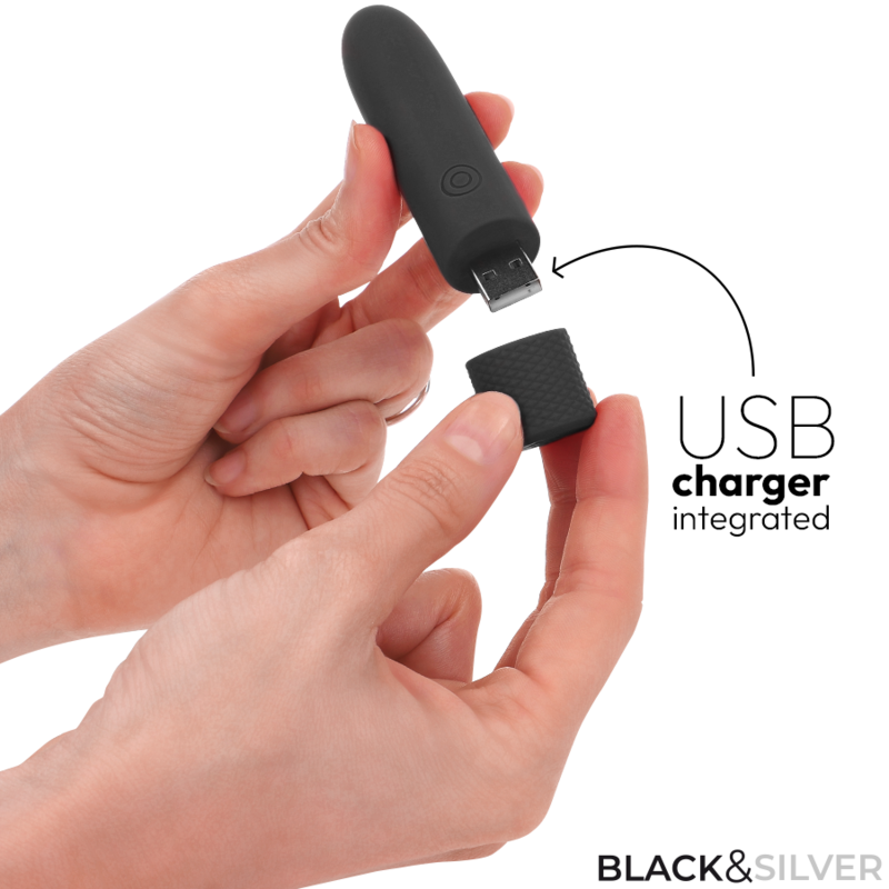 Black Silver - Geri Bullet Vibrant Rechargeable USB avec 8 Vibrations, Noir, 10 X 2,2 cm - Gabychou - Balles vibrantes