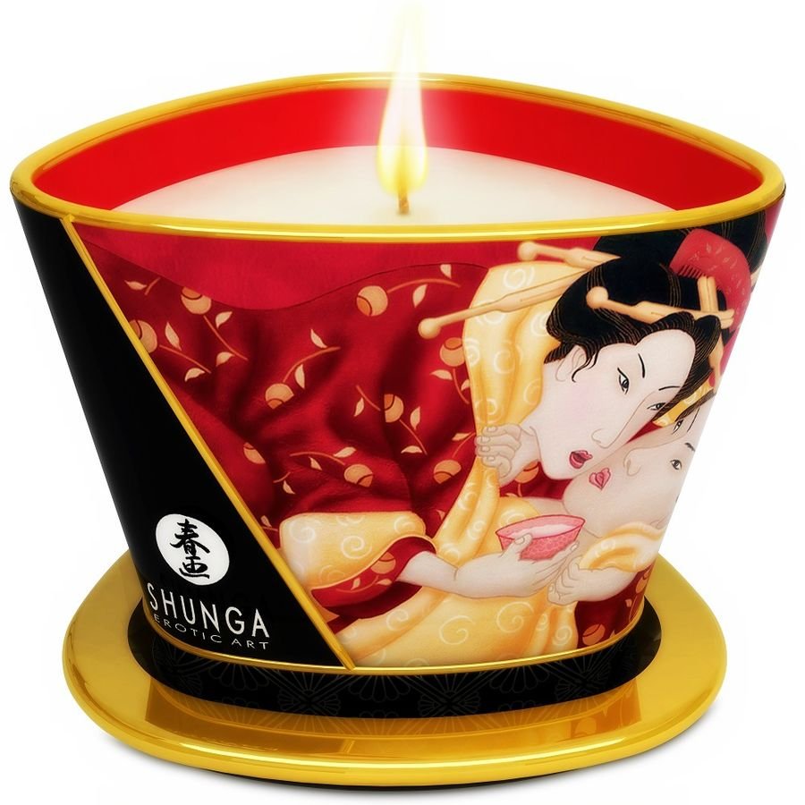 Shunga – Mini Caresse Bougie de Massage Fraises et Cava 170 ml