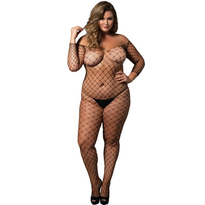 Leg Avenue – Bodystocking Épaules Dénudées Noir Grande Taille