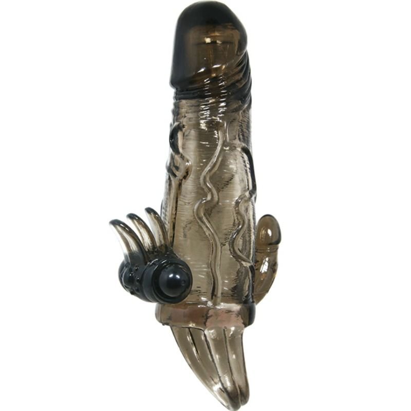 Baile – Couvre-Pénis Brave Man Noir avec Stimulation Clitoridienne et Anale, Double Bullet, 16.5 cm