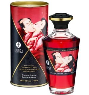 Shunga - Huile de Massage à Effet de Chaleur, Saveur Intense de Cerise, 100 ml - Gabychou - Avec effet thermique