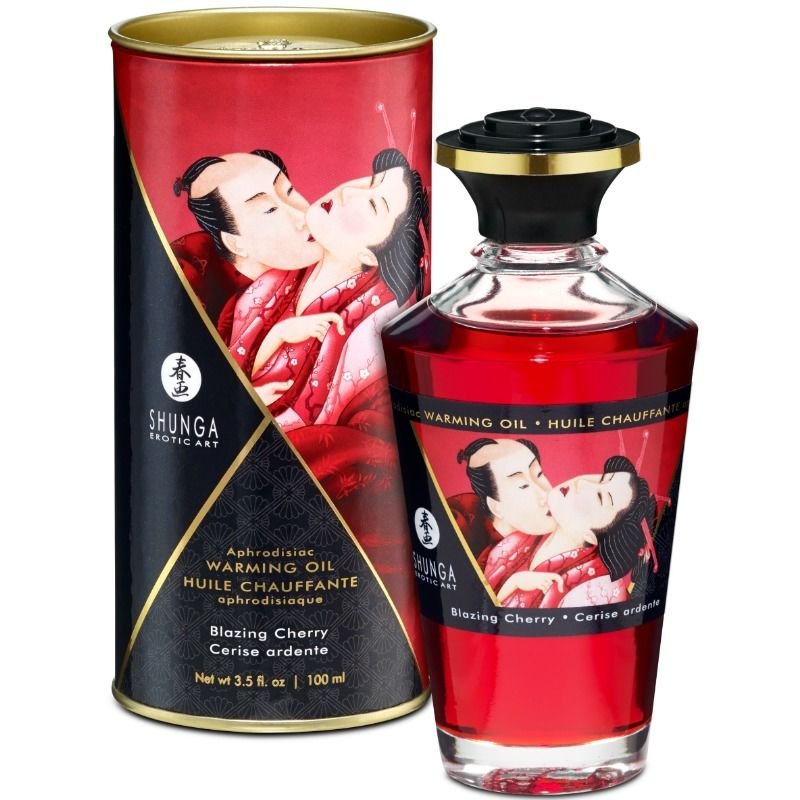 Shunga – Huile de Massage à Effet de Chaleur, Saveur Intense de Cerise, 100 ml