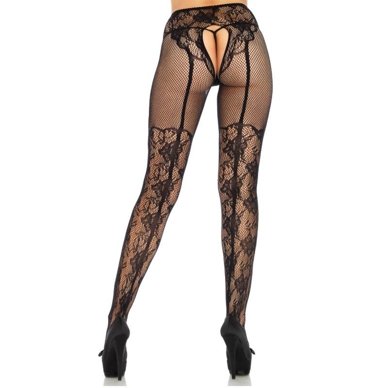 Leg Avenue – Bas Design Fleurs Dos Ouvert Taille Unique