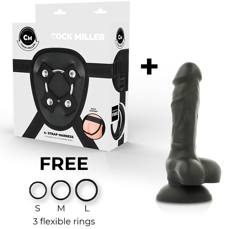 Cock Miller – Harnais Silicone Densité Articulable Noir 13 Cm