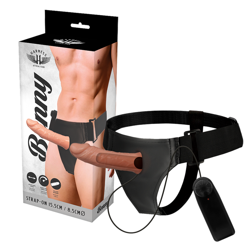 Harness Attraction – Rênes Creux Benny avec Vibrateur 15 cm Ø 4.5 cm
