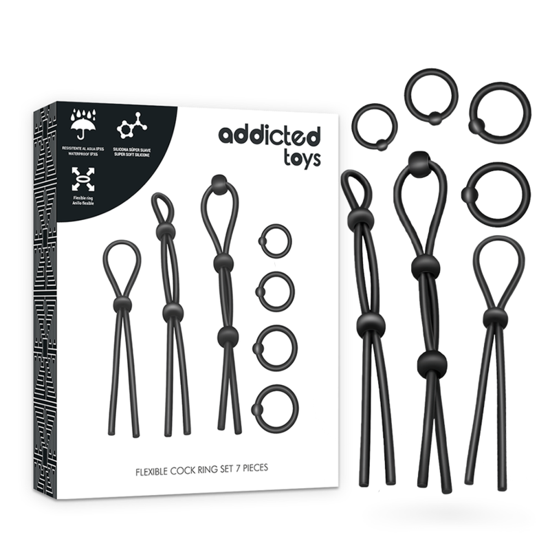 Addicted Toys – Ensemble d&rsquo;Anneau Pénial Flexible en Silicone 7 Pièces
