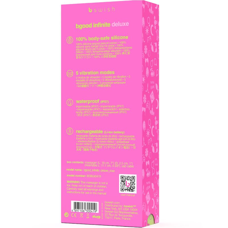 B Swish - Vibrateur Rechargeable Bgood Infinite Deluxe en Silicone Rose - Gabychou - Jouets pour femmes