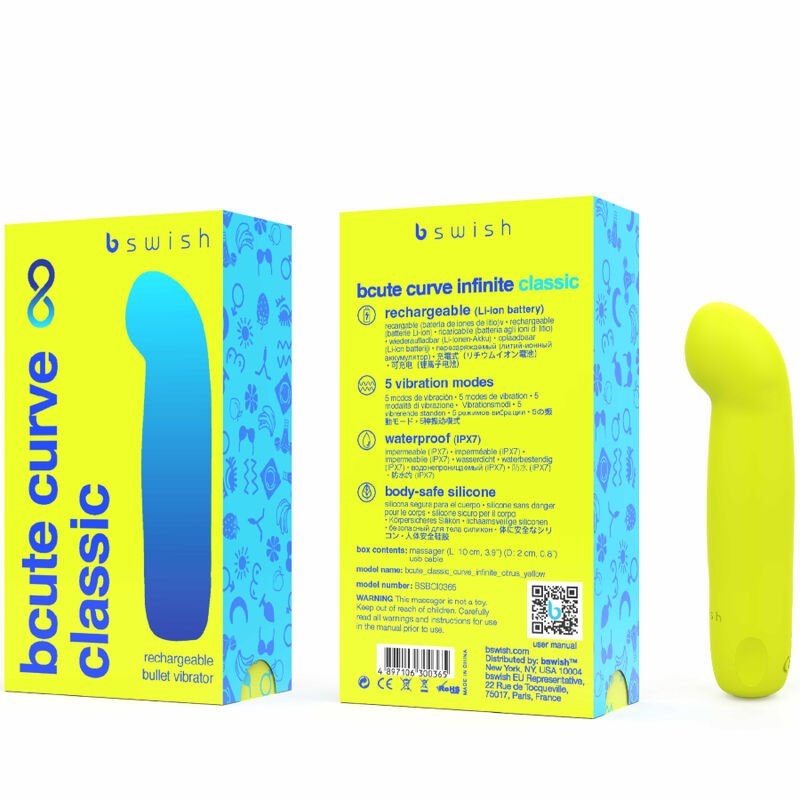 B Swish - Vibrateur en Silicone Rechargeable Bcute Curve Infinite Classic Jaune - Gabychou - Jouets pour femmes